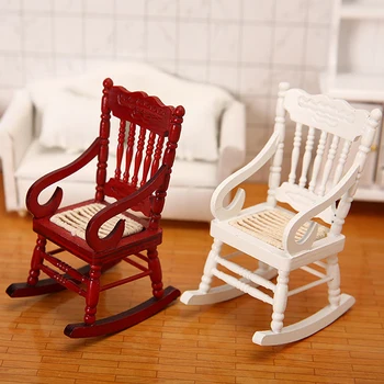1/12 куклена къща, миниатюрна дървена модел мини-люлеещи се столове, мебели и аксесоари за кукла къща декор, играчки за деца, подарък
