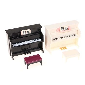 1/12 куклена къща, миниатюрни пластмасови пиано с табуреткой, определени за пиано, аксесоари за кукла къща, за украса