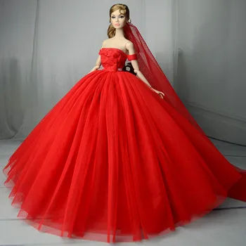 1:6 Червена рокля Рокля с открити рамене за Барби, Дрехи за Кукли, Костюми на Принцеси, Вечерна Рокля, Vestido 1/6, Аксесоари за Кукли BJD, Детска Играчка