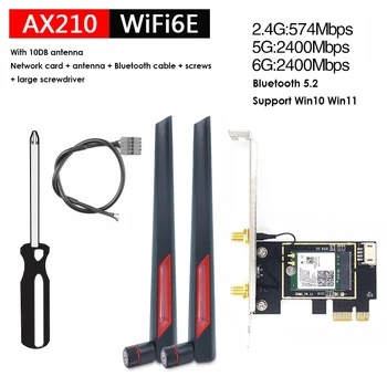 1 Комплект AX210 Wifi 6E настолна безжична мрежова карта Bluetooth 5,2 2,4 G/5G/6G 5374 Mbps трибандов