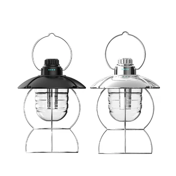 1 комплект акумулаторна led лампи за къмпинг, водоустойчив ретро лампа за палатка, открит черен