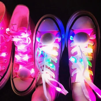 1 чифт led връзки за спортни обувки, светещи връзки за обувки, светещи връзки за обувки, кръгла светкавица, връзките за обувки, батерии