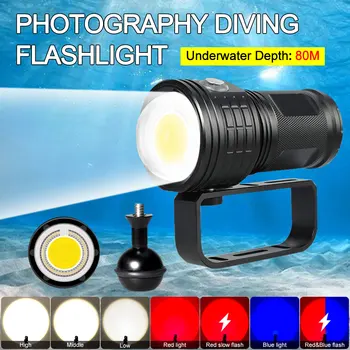 10000LM фенерче за гмуркане, 3 цвята, led тактически фенер, подводно осветление 80 м IPX8, водоустойчив за снимки, видео, заполняющий светлина