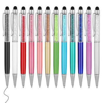 12 бр./лот кристален химикалка химикалка, творчески стилус, сензорна писалка, 12 цвята, химикалка писалка за писма, канцеларски материали, ученически пособия