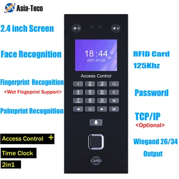 2,4-инчов контрол на достъпа до лице, работно време, IR-разпознаване на лица 125 khz 13,56 Mhz, RFID-клавиатура, отпечатък от дланта + пръстов отпечатък