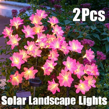2 елемента На открито лампи за слънчева енергия Led имитация от чаено цвете Huashan Водоустойчив градини Тревата Лампи за украса на вътрешния двор