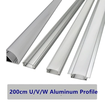 2 М алуминиев профил, 100 бр. канал във формата на U, V, YW, дифузер за led лента, екструзия, 200 см, млечен калъф за 12 мм корпус led лампи