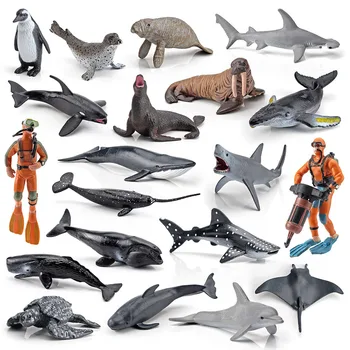 20 бр. мини фигурки на морските животни, комплект фигурки на водолаза, PVC, сперматозоиди убийци, синият кит, фигурки на делфини, модел, развитие на играчка за деца