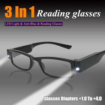 2021 Led с подсветка Очила за четене за жени и мъже, Модни очила в пълна рамки от Очила за четене +1.0 +1.5 +2.0 До + 4,0