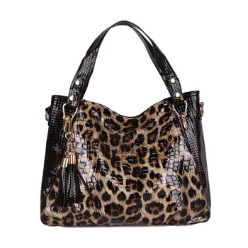 2021 Нова мода леопардовая дамска чанта европейски дизайн с пискюли, дамски чанти на рамо, марка луксозна чанта през рамо за момичета