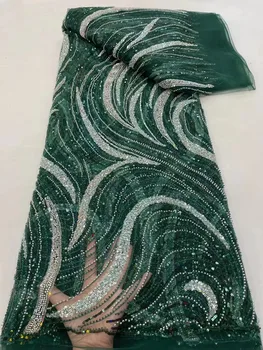 2022 Благородна африканска лейси плат с мъниста, модерно расшитое пайети френското сетчатое дантела за нигерийски вечерна рокля