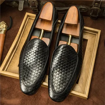 2022 Модерни ежедневни мъжки тъкани лоферы от естествена кожа, без шнур, официалната обувки за сватбени партита, мъжки модел обувки ръчна изработка