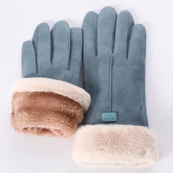 2022, Нови модни дамски ръкавици, есен-зима, сладки пухкави топли ръкавици с един пръст, ръкавици без пръсти с пълни пръсти, дамски ръкавици за спорт на открито, дамски ръкавици за екрана