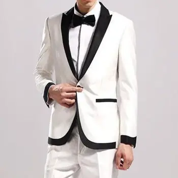 2023 Бял мъжки блейзър за сватба, изработена по поръчка, бизнес костюм за парти, костюм от 2 теми (яке + панталон)