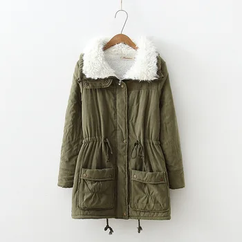 2023, есенно-зимния ново памучно палто със средна дължина, приталенное, женски топло палто от овче руно с завязками на талията