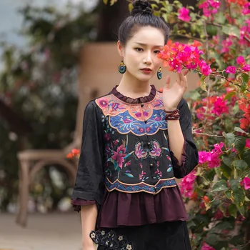 2023 китайски традиционни върховете hanfu, дамски блузи с нежна бродерия, реколта универсални капаци hanfu, върховете в етнически стил