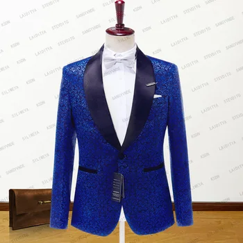 2023 Мъжка мода Тесен жаккардовый Флора официално оборудвана смокинг-костюм за бала мъжки младоженеца Сватбени висококачествени якета, Блейзери палто