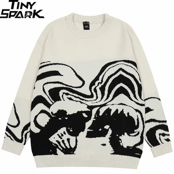 2023 Мъжки уличен пуловер с изображение на череп в стил хип-хоп, вязаный пуловер, ретро пуловер, всекидневни вълнен пуловер, хипстер
