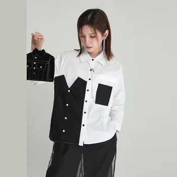 2023 началото на есента с нов дизайн sense тъмна риза жена дизайн на sense нишевая блуза подаване на цвят
