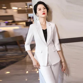 2023 Нов пролетен бяло сако, женски темперамент, професионална работно облекло, костюм в западен стил за интервюта, официални костюми Wea