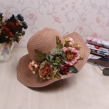 2023 Нова популярна цвете сгъваема сламена шапка с чадър, рибарска шапка, плажна шапка