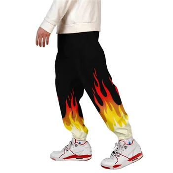2023 Нови спортни панталони с 3D принтом червен и жълт пламък, дамски /мъжки спортни панталони за джогинг, пролетни улични панталони в стила аниме, модни панталони
