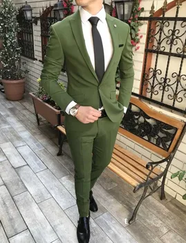 2023 новият Пристигането на Младоженците, Маслинено-Зелени Смокинги за Младоженеца, Мъжки Костюми с ревера, 2 предмета (Яке + Панталон + вратовръзка), костюм homme