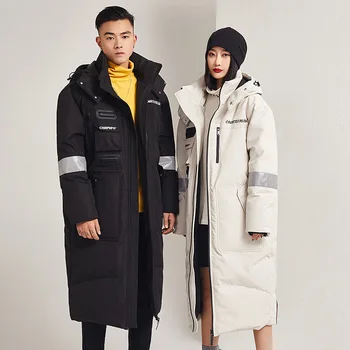 2023 Ново дълго утолщенное мъжки пуховое палто за двойки, модни приталенная универсална яке в бяло утином топола