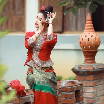 2023 Тайланд облекло класическо червено сватбена рокля в стила на югоизточна Азия, на традиционното тайское женски празнична рокля за пътуване, винтажное рокля