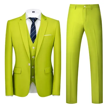 21 Цвят на S-6XL (Блейзър + Жилетка + Панталон, висок Клас Бизнес Случайни Мъжки костюм, Однотонное Сватбена рокля за Булката, Комплект от три елемента