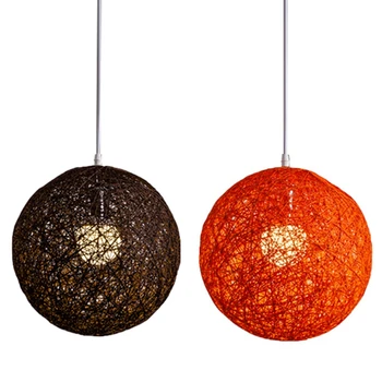 2X Кофейно-Orange Полилей с топки от бамбук, Ратан и на коноп за Индивидуално Творчество Сферична Лампа-Гнездо от Ратан