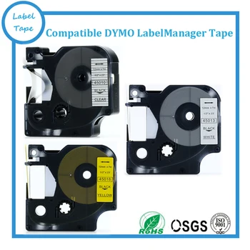 3 бр. смесени лента за етикети DYMO D1 12 мм 45013 45010 45018 Черно на бял/прозрачен/Жълт съвместим принтер dymo labelmanager