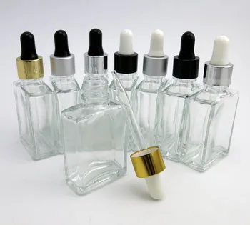 30 мл, прозрачни квадратни стъклени бутилки Очна пипета ароматерапевтические парфюм 1 унция Прозрачни стъклени флакони-пипети за E liquied