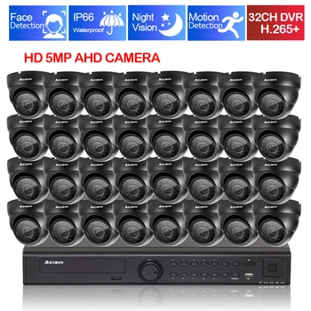 32CH 5MP HD AI Разпознаване на лица AHD DVR Система за Домашно охранителна камера 5mp IP66 Външни Дневни и Нощни Куполни Камери за Видеонаблюдение Комплект за видеонаблюдение