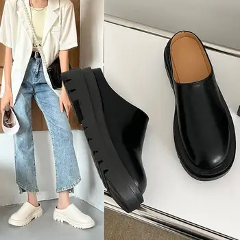 35-Размер 43, дамски обувки големи размери, дебели крака, пролетни обувки на платформа, сандали, без закопчалка със затворени пръсти