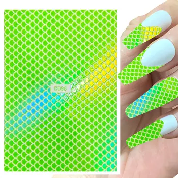 3D лазерно фолио за дизайн на ноктите стикер aurora русалка зелено златисто-кафяв русалка змеиные линия риби, везни дизайн маникюр ленти XF019