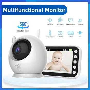 4.3-инчов безжичен следи бебето Babyphone Защита на сигурността, въртящи се на 360 ° инфрачервен монитор за нощно виждане, гласова домофонна система