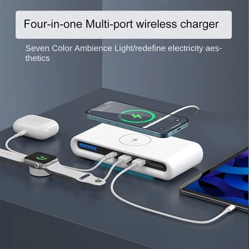 4 В 1 USB Type C Hub Зарядно 15 W Безжично Зарядно Устройство Многопортовое QC3.0 Бързо Зареждане Led Индикатор За Iphone Huawei, Xiaomi Слушалки