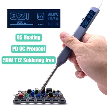 50 W T12 OLED Type-C Поялник PD QC Протокол 8 S Отопление САМ Заваряване Tool Инструменти за ремонт на 50 ℃ - 450 ℃