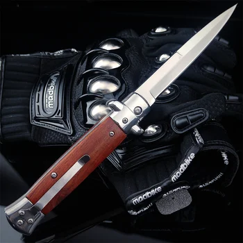 AKC Шило Сгъваем Нож-Флипер С Нож 440C Огледален Нож с Дървена Дръжка Открит Къмпинг, Лов EDC Джобни Инструменти Подаръци