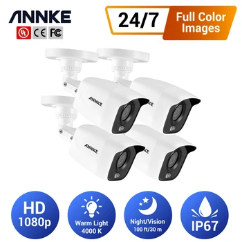 ANNKE 4ШТ 1080p Цветни Камери за Сигурност за Нощно Виждане за 2-Мегапикселови видеонаблюдение TVI DVR IP67 Outdoor Indoor Camera Kit