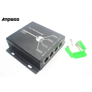 ANPWOO 4 порта IEEE802.3at 25,5 W PoE Удължител/ретранслатор за IP камери, увеличава разстоянието за пренос на 120 м от 10/100 м порта за локална мрежа