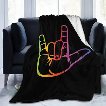 ASL обичам те, езика на жестовете, ултра меко фланелевое флисовое одеяло, всесезонное, лесно, дневна, спалня, топло одеяло