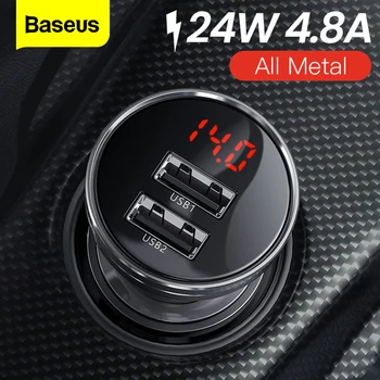 Baseus цельнометаллическое зарядно за кола с два USB конектори 24 W 4.8 A, бързото автомобилно зарядно устройство USB, led адаптер за автоматично зареждане на мобилен телефон iPhone Xiaomi
