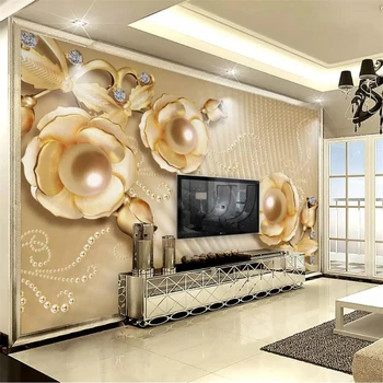 beibehang Потребителски стенописи 3d фото тапет луксозна атмосфера 3D papel de parede златната перла цвете, бижута на фона на тапети