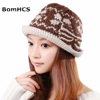 BomHCS Универсална модна дамска есенно-зимна топла вязаная шапка 100% ръчна изработка на една кука шапчица взима ски шапка