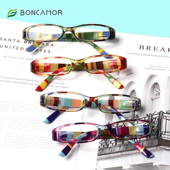 Boncamor Сини светозащитные очила за четене на извори, женски с шарени цветя на рамката на Компютърни очила за четене