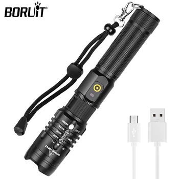 BORUiT led фенерче с висока мощност мощност 20 W, мащабируем водоустойчив светлини, USB акумулаторна фенер, аварийно фенерче за риболов, къмпинг