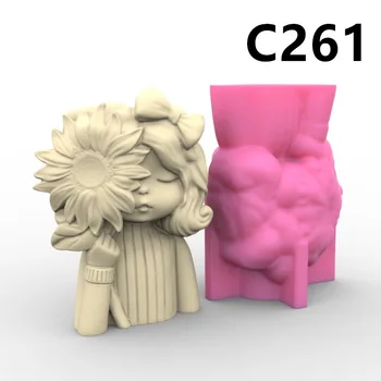 C261 Ваза за момичета с слънчево цвете, силиконова форма, украса от ароматизирани камък, самодельная пепелник, саксия, държач за химикалки, подарък ръчна изработка, домашно