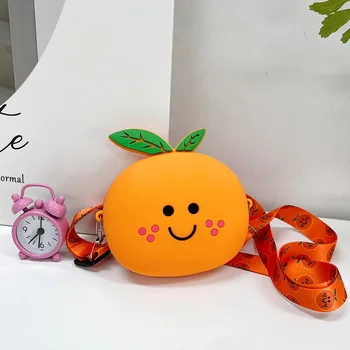 Cartoony плодов детски силикагелевый мини-портфейл за монети, сладки бебешки чанти през рамо, малка чанта през рамо, сладки оранжеви чанти за момичета